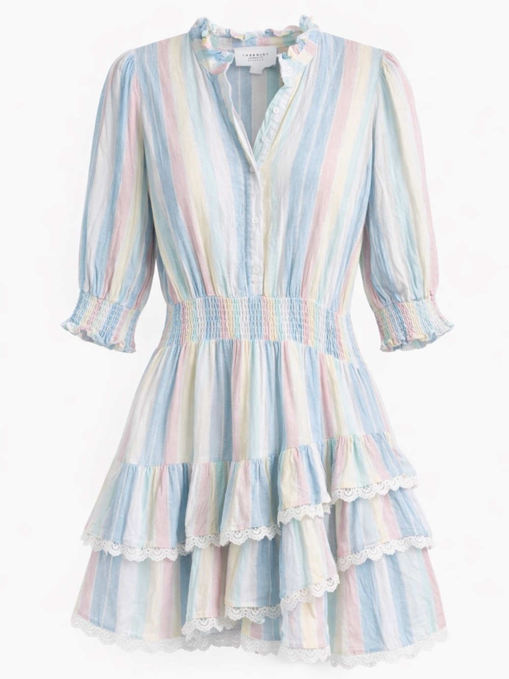 THE SHIRT Rochelle Behrens Brigitte Dress L Pastel Stripe Lace Trim Cotton - Picture 2 of 16